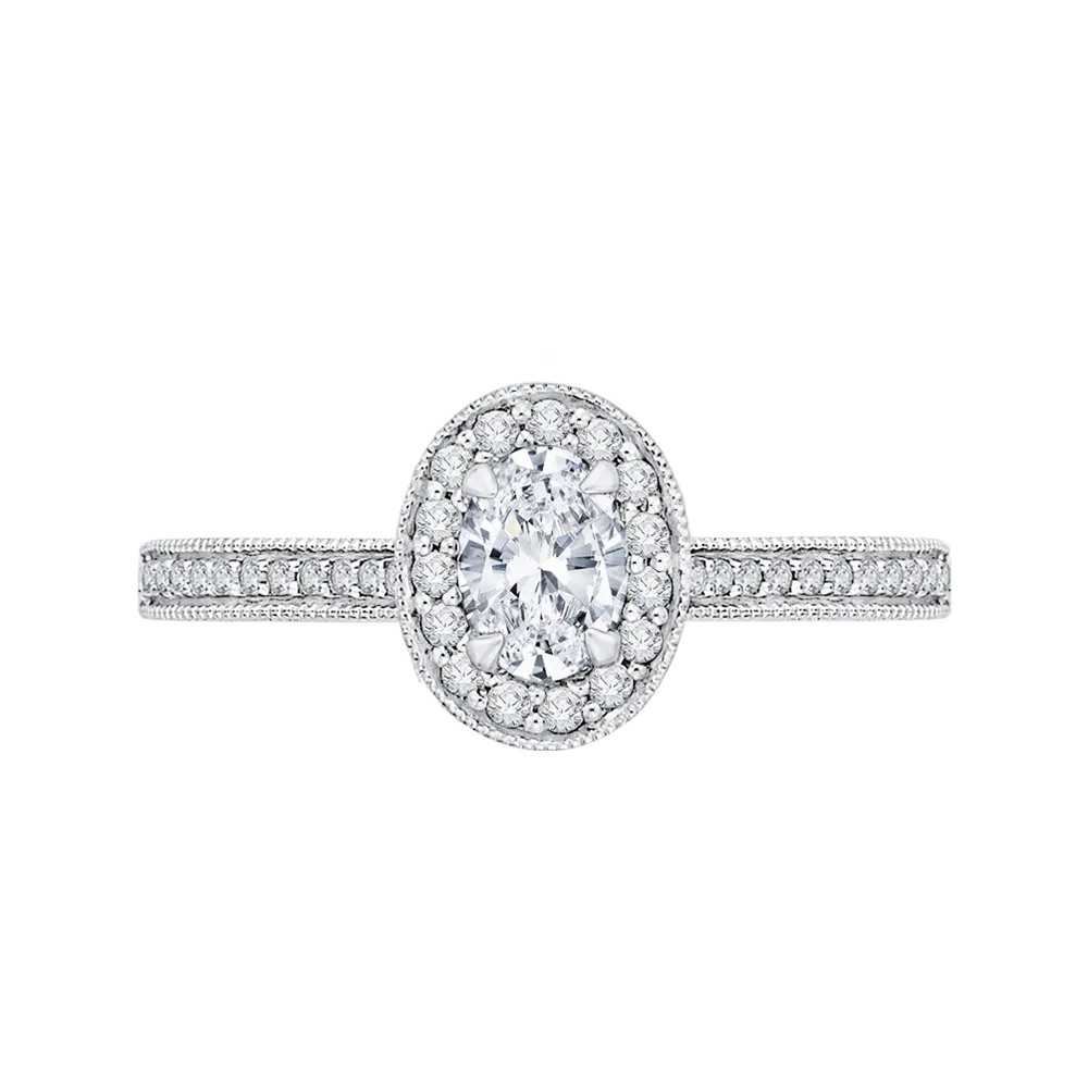 14K White Gold Oval Diamond Halo Engagement Ring