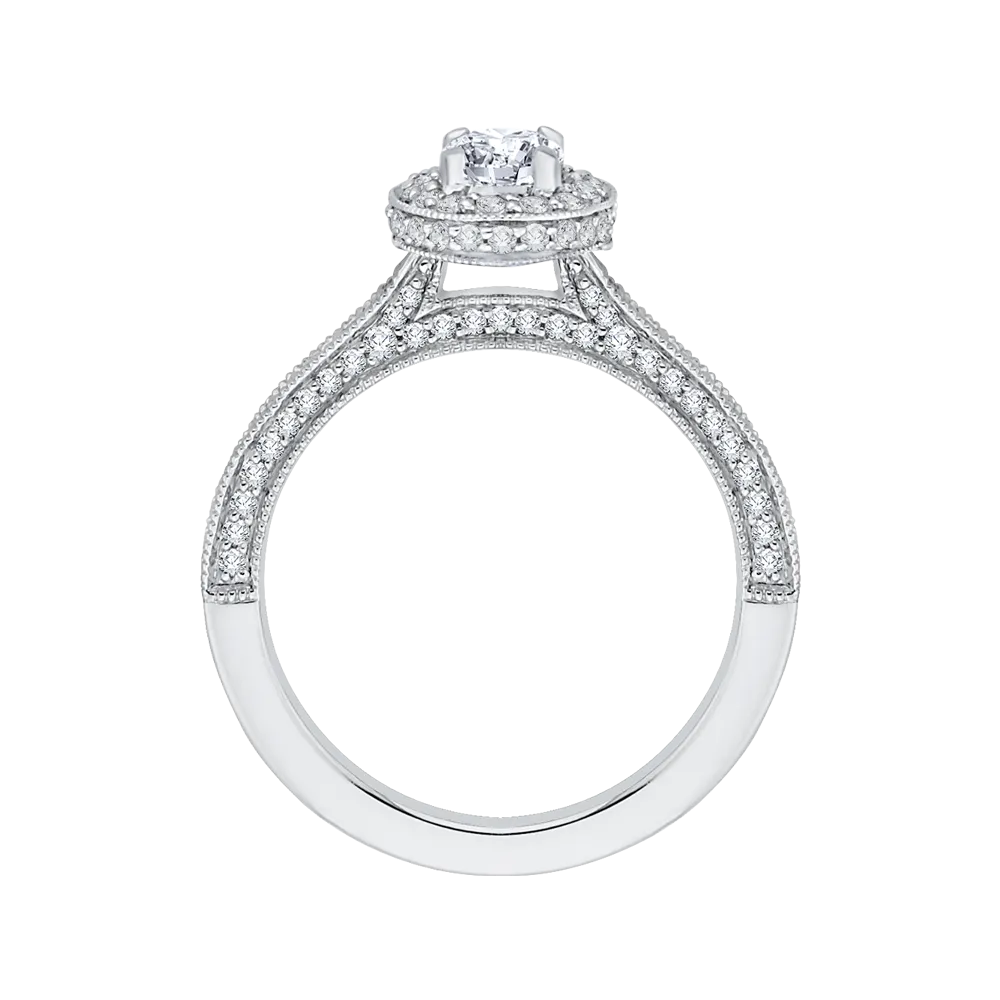 14K White Gold Oval Diamond Halo Engagement Ring