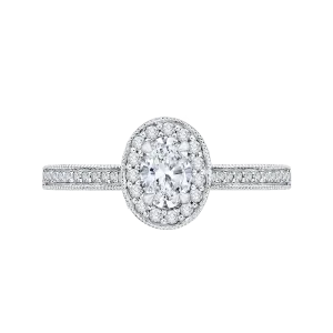 14K White Gold Oval Diamond Halo Engagement Ring