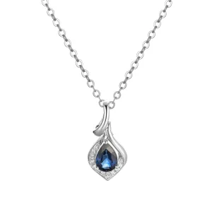 14K White Gold Pear Shape Sapphire Diamond Pendant Necklace