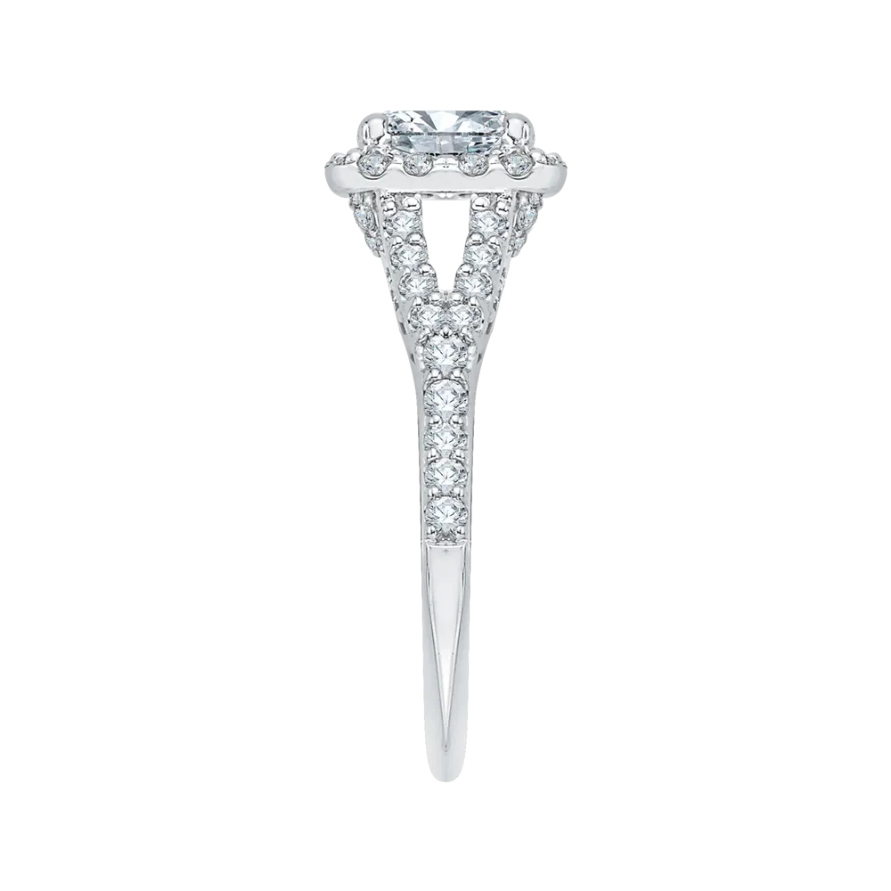 14K White Gold Princess Diamond Halo Engagement Ring with Split Shank (Semi Mount)