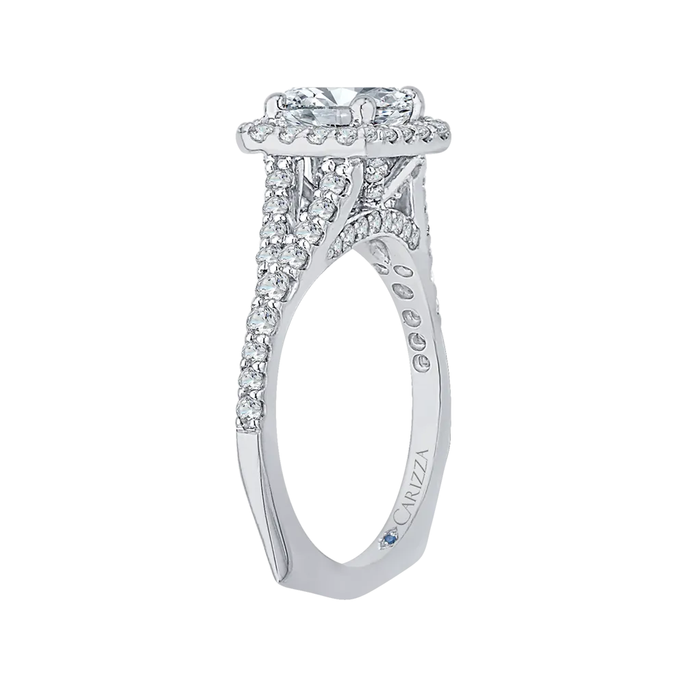 14K White Gold Princess Diamond Halo Engagement Ring with Split Shank (Semi Mount)