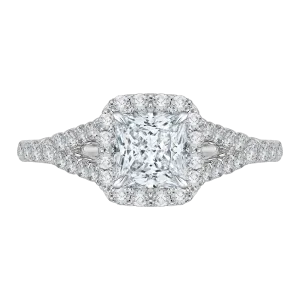 14K White Gold Princess Diamond Halo Engagement Ring with Split Shank (Semi Mount)