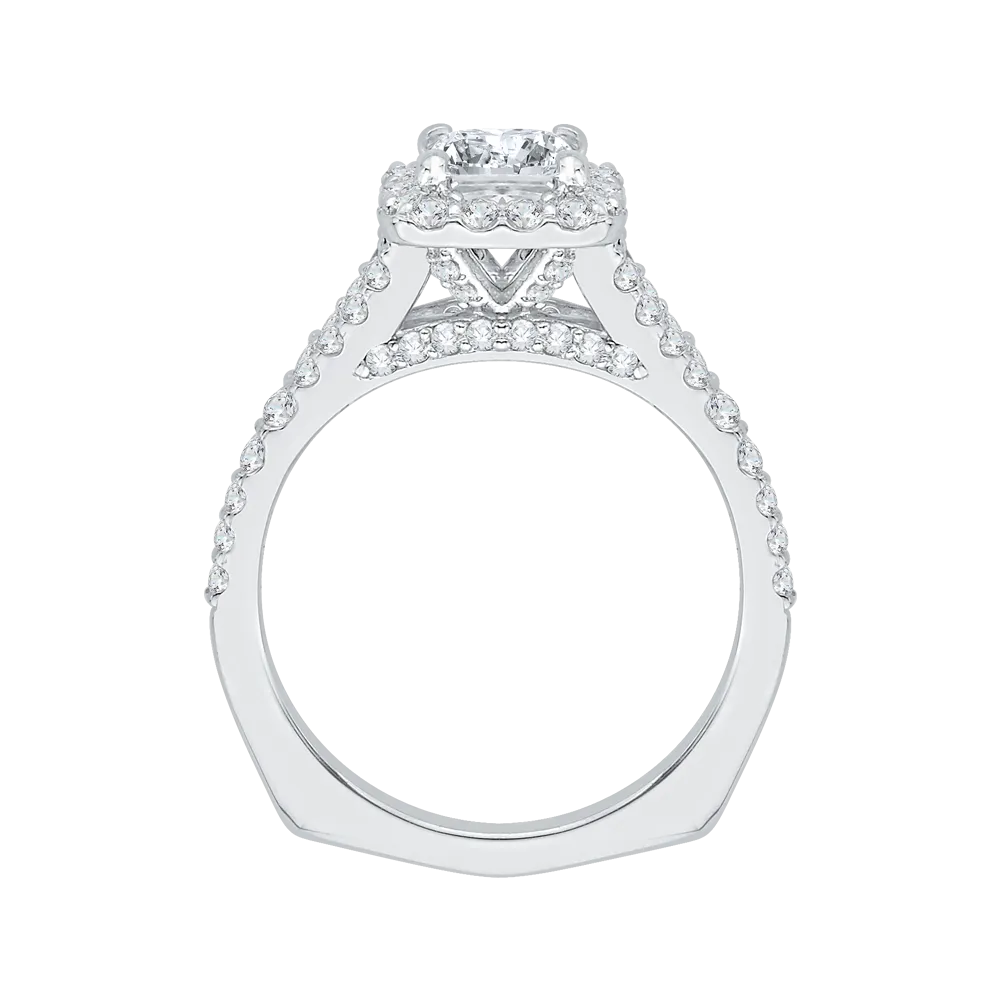 14K White Gold Princess Diamond Halo Engagement Ring with Split Shank (Semi Mount)
