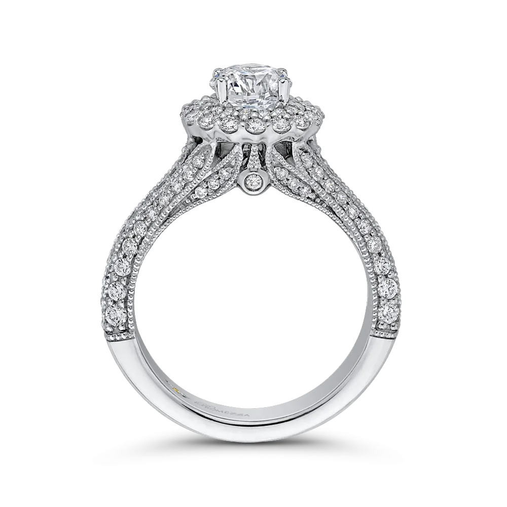 14K White Gold Round Cut Diamond Double Halo Vintage Engagement Ring