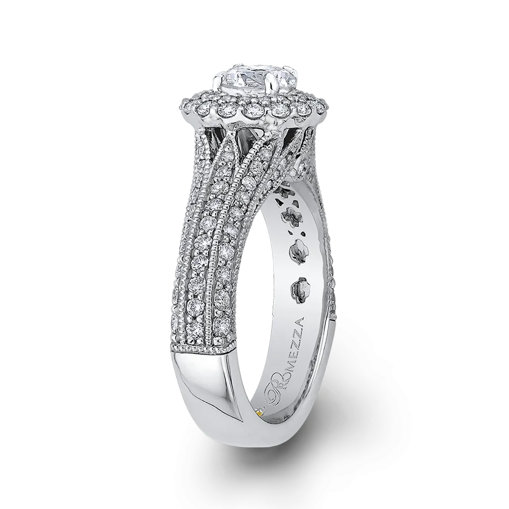 14K White Gold Round Cut Diamond Double Halo Vintage Engagement Ring