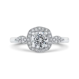14K White Gold Round Diamond Floral Halo Engagement Ring