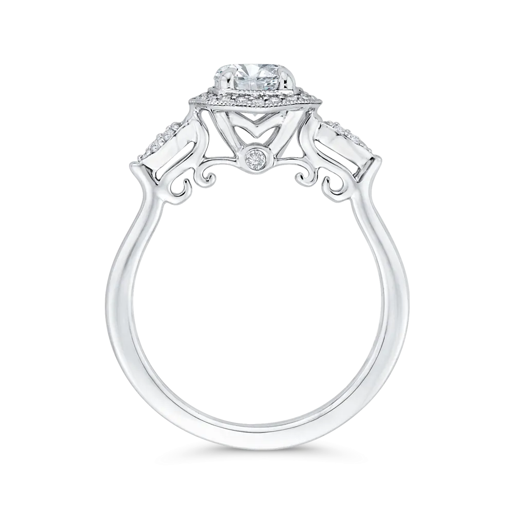 14K White Gold Round Diamond Floral Halo Engagement Ring