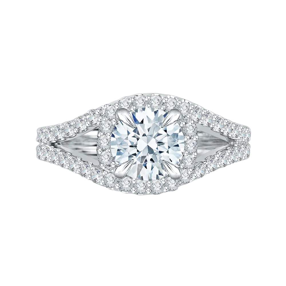 14K White Gold Round Diamond Halo Engagement Ring with Split Shank (Semi Mount)