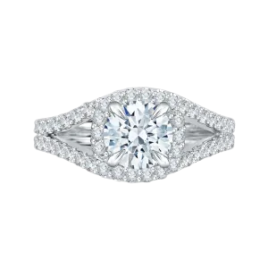 14K White Gold Round Diamond Halo Engagement Ring with Split Shank (Semi Mount)