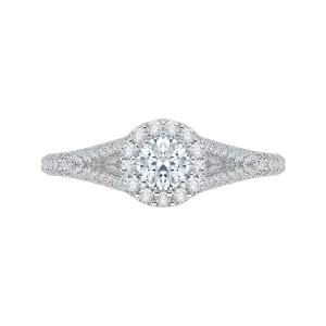 14K White Gold Round Diamond Halo Engagement Ring with Split Shank