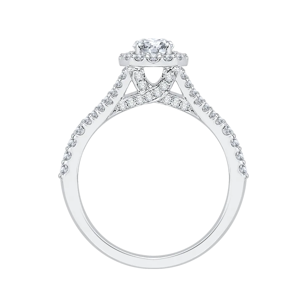 14K White Gold Round Diamond Halo Engagement Ring with Split Shank