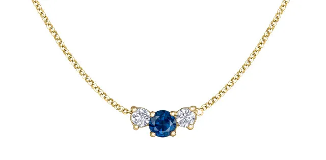 14k Yellow Gold Blue Sapphire and Canadian Diamond Pendant