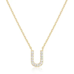 14k Yellow Gold Created White Sapphire Initial U Letter Pendant Necklace Plated