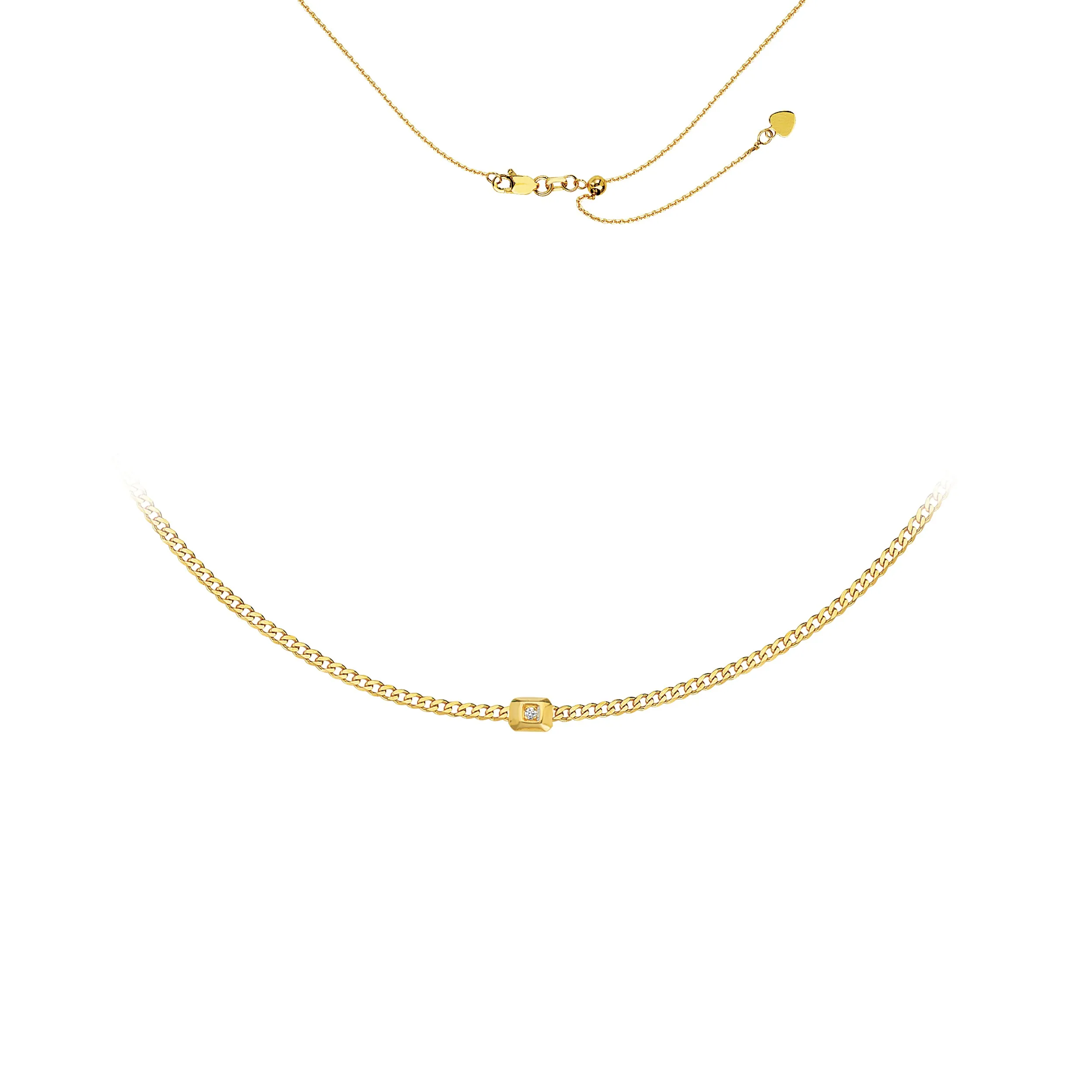 14K Yellow Gold Curb Link Choker with Gold Diamond Nugget