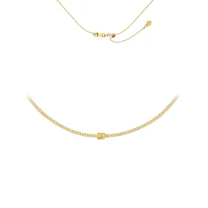 14K Yellow Gold Curb Link Choker with Gold Diamond Nugget