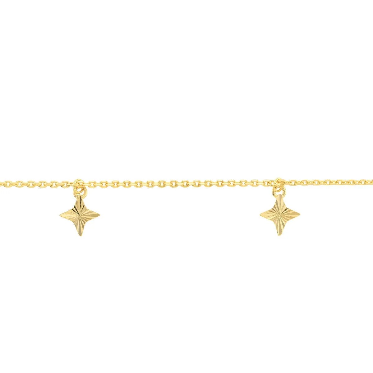 14K Yellow Gold Fluted Star Dangle Adjustable Anklet