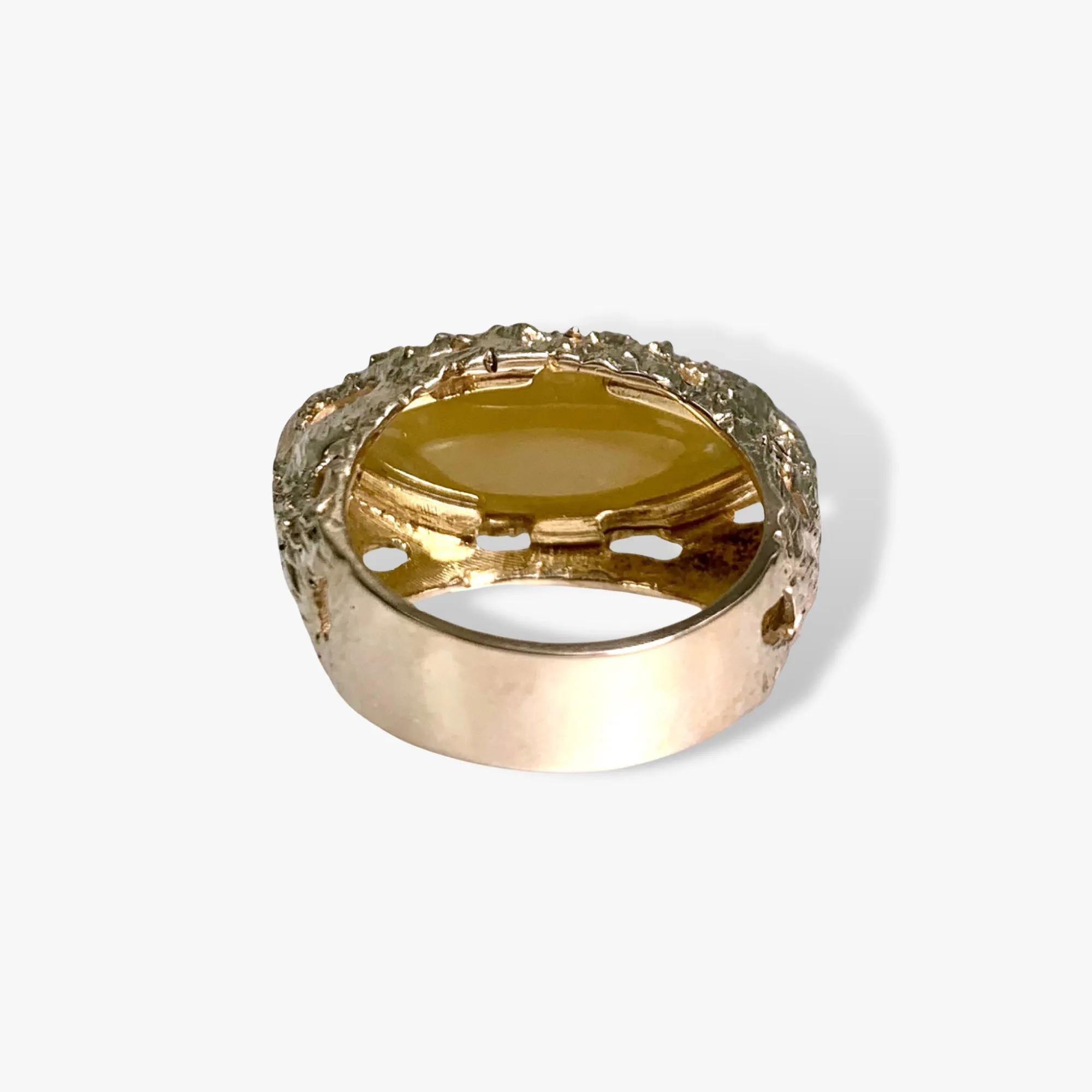 14k Yellow Gold Marquise Cut Honey Jade Vintage Cocktail Ring