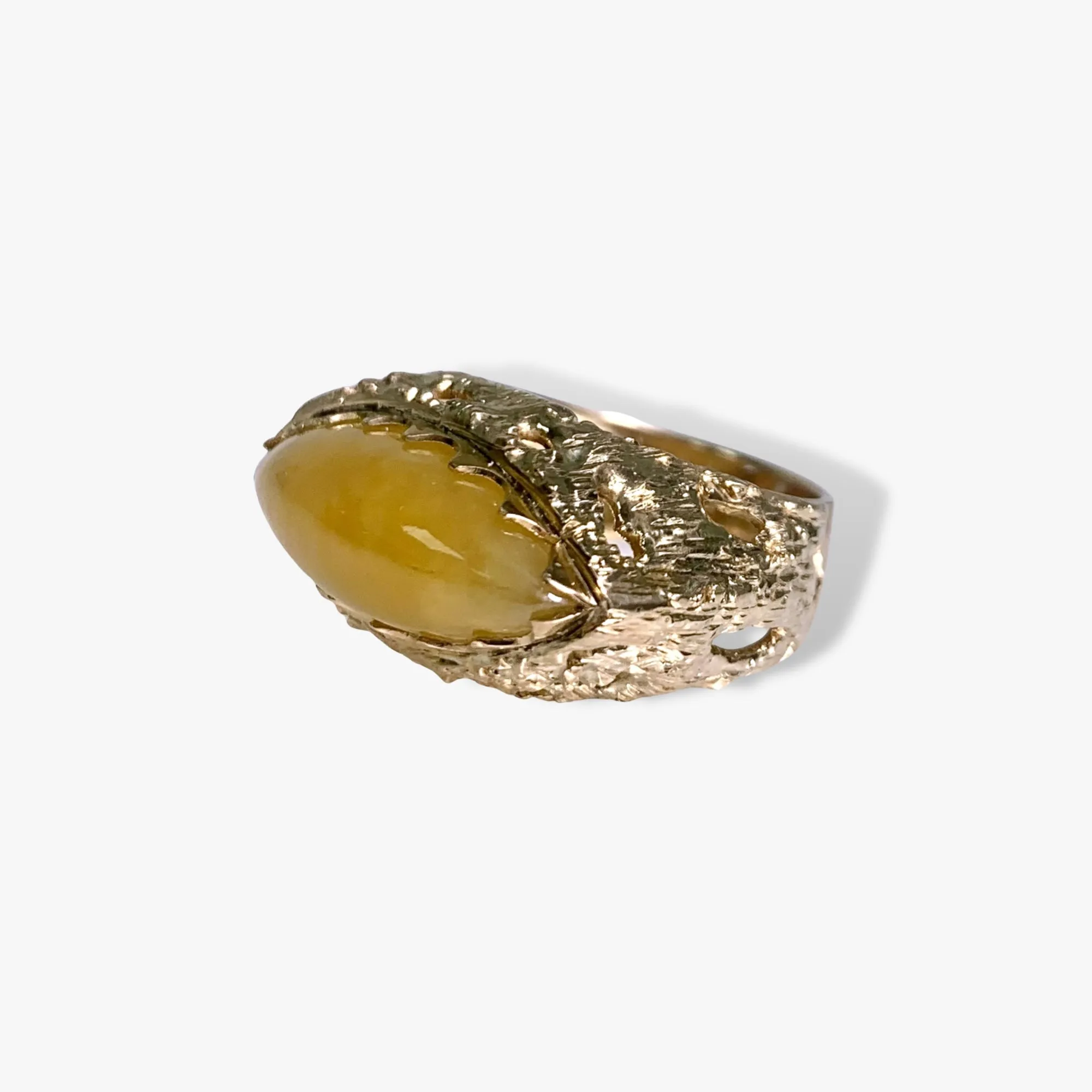 14k Yellow Gold Marquise Cut Honey Jade Vintage Cocktail Ring
