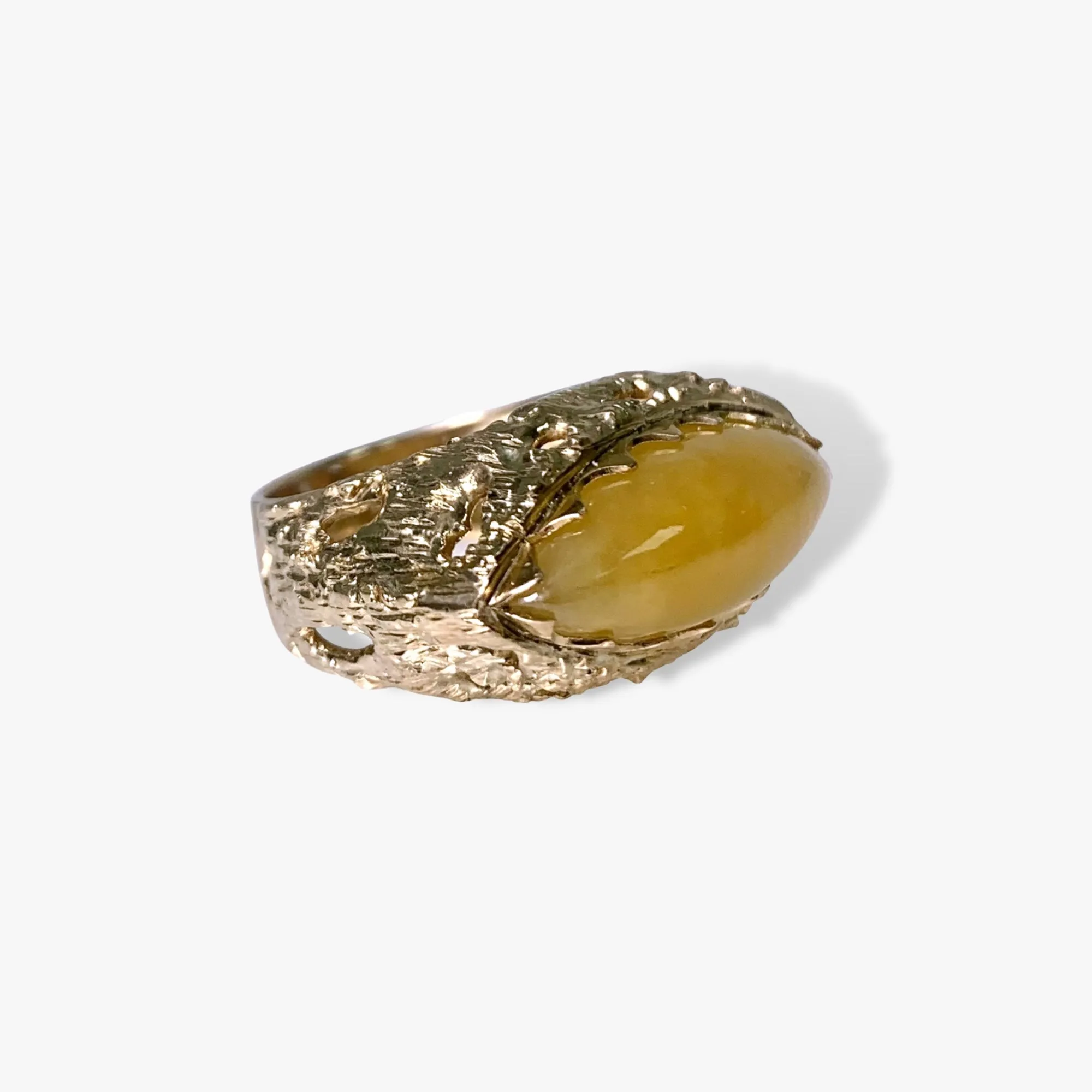 14k Yellow Gold Marquise Cut Honey Jade Vintage Cocktail Ring