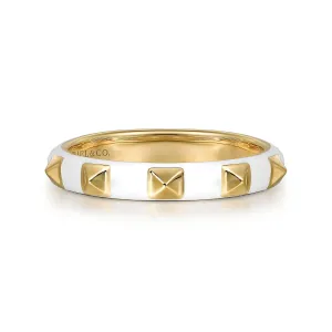 14K Yellow White Enamel Ring Size 6.5