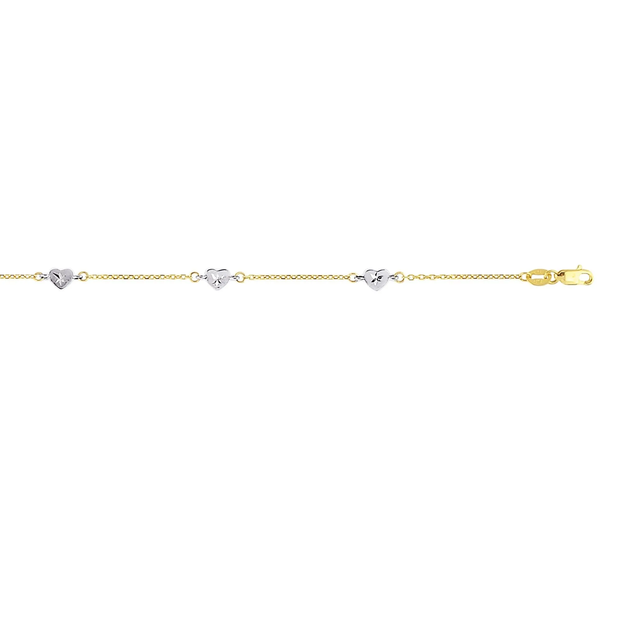 14K Yellow White Gold Heart Fancy Anklet