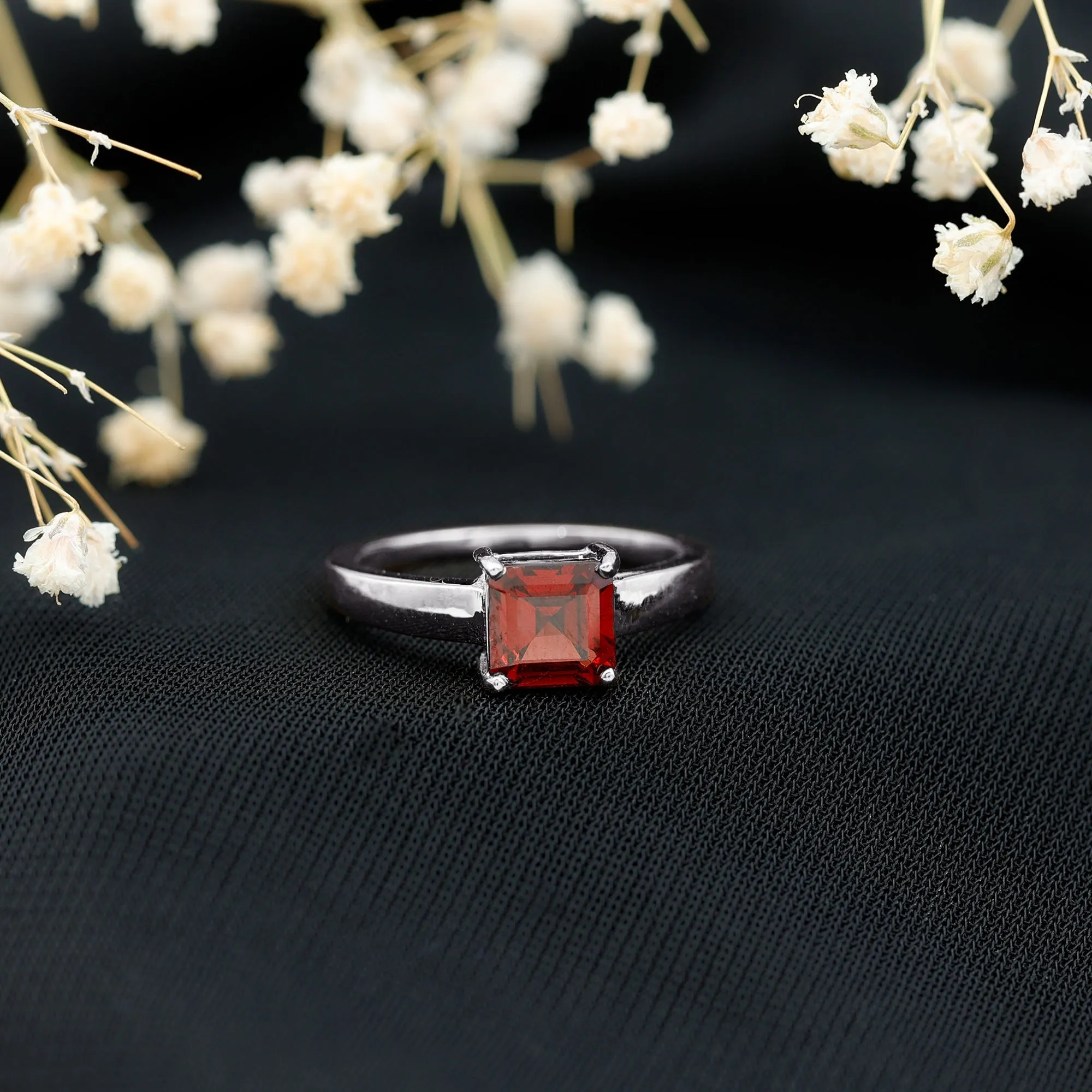 1.5 CT Asscher Cut Garnet Solitaire Ring in Claw Setting
