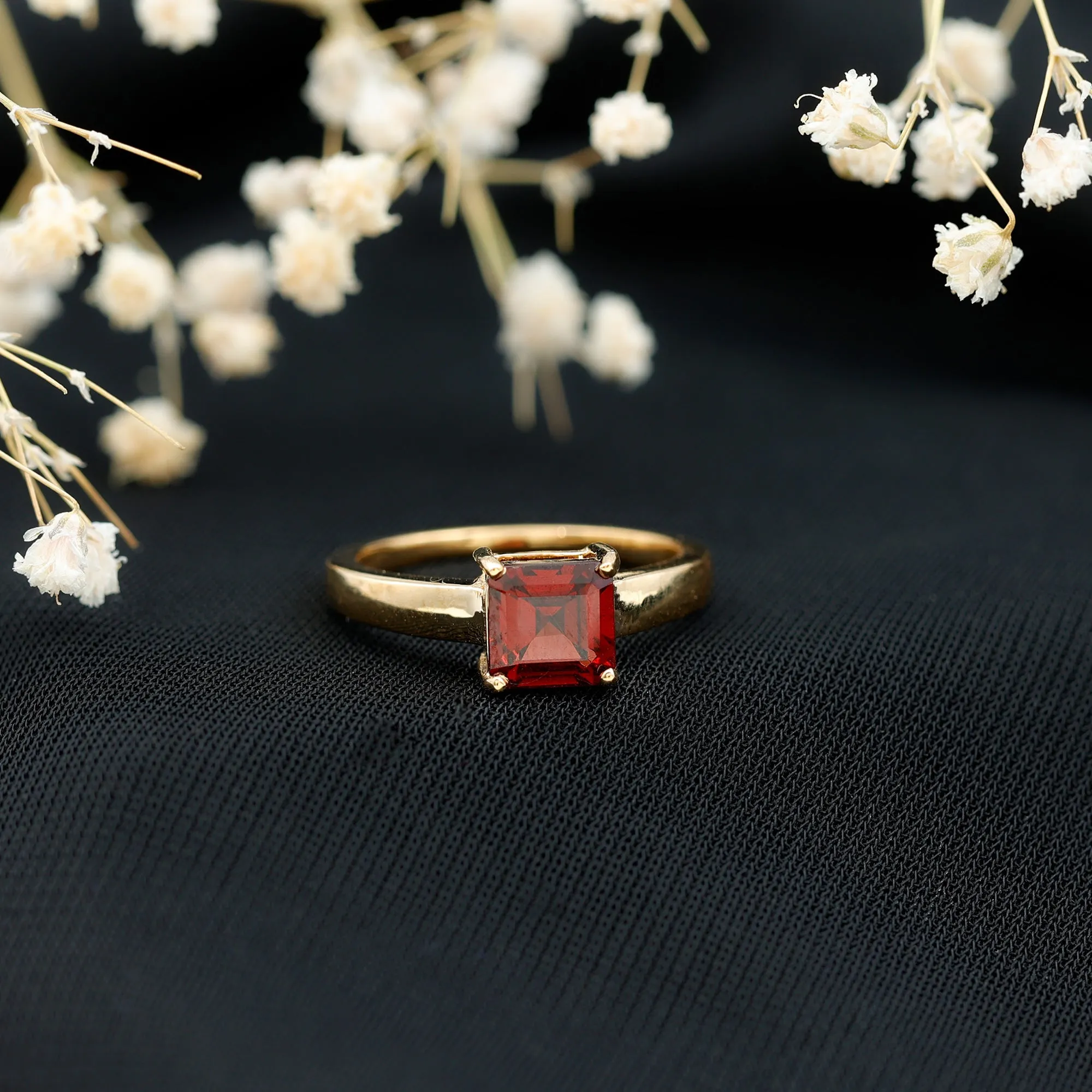 1.5 CT Asscher Cut Garnet Solitaire Ring in Claw Setting