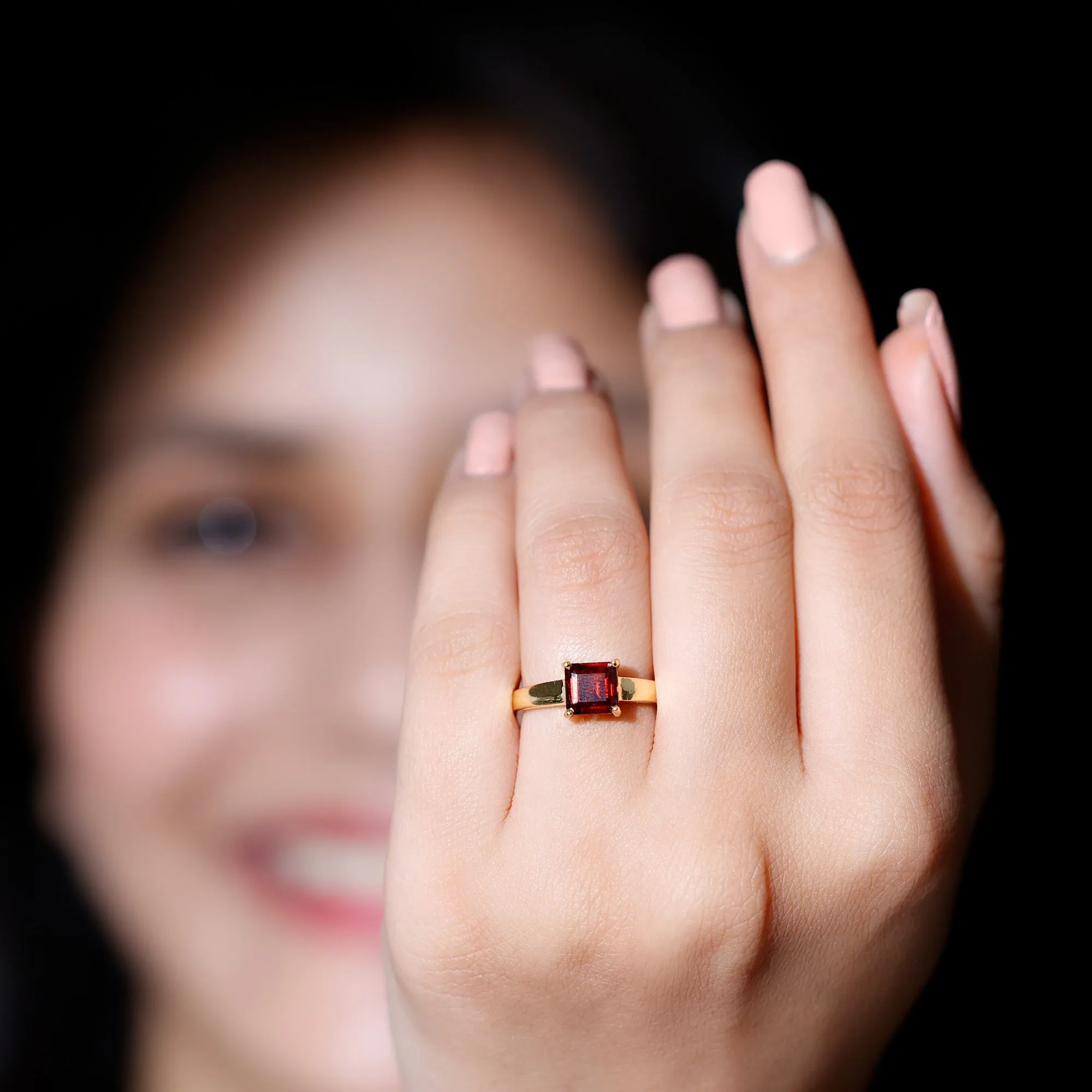 1.5 CT Asscher Cut Garnet Solitaire Ring in Claw Setting