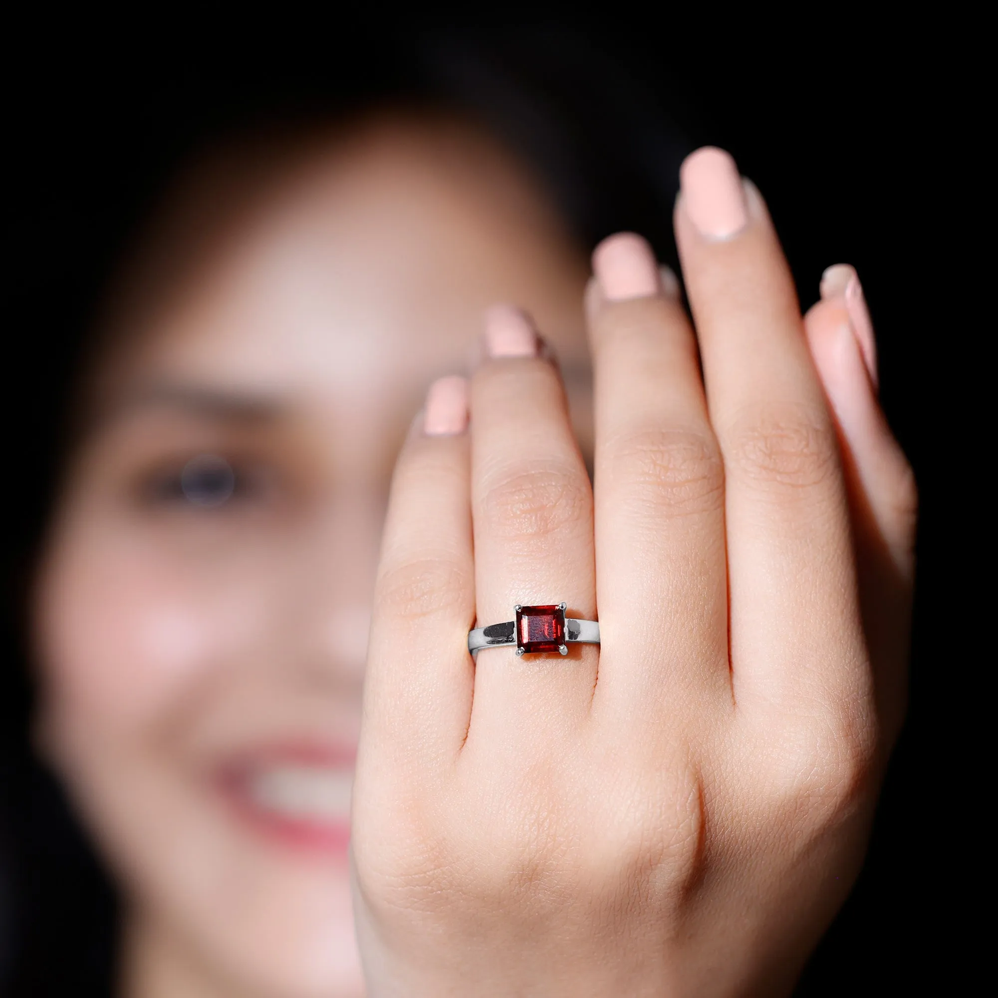 1.5 CT Asscher Cut Garnet Solitaire Ring in Claw Setting