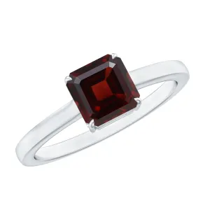 1.5 CT Asscher Cut Garnet Solitaire Ring in Claw Setting