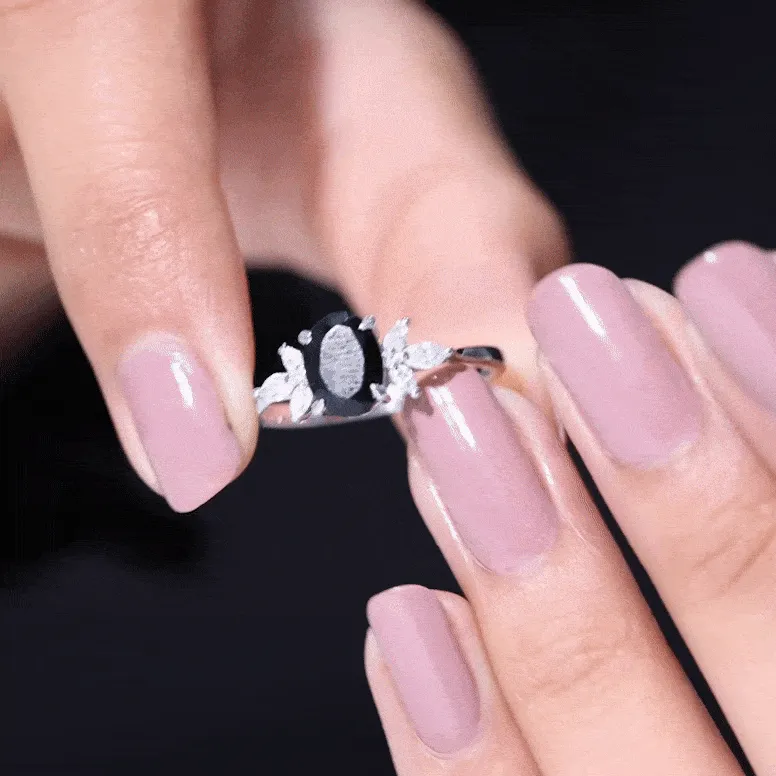 1.5 CT Claw Set Oval Black Onyx Solitaire Ring with Diamond