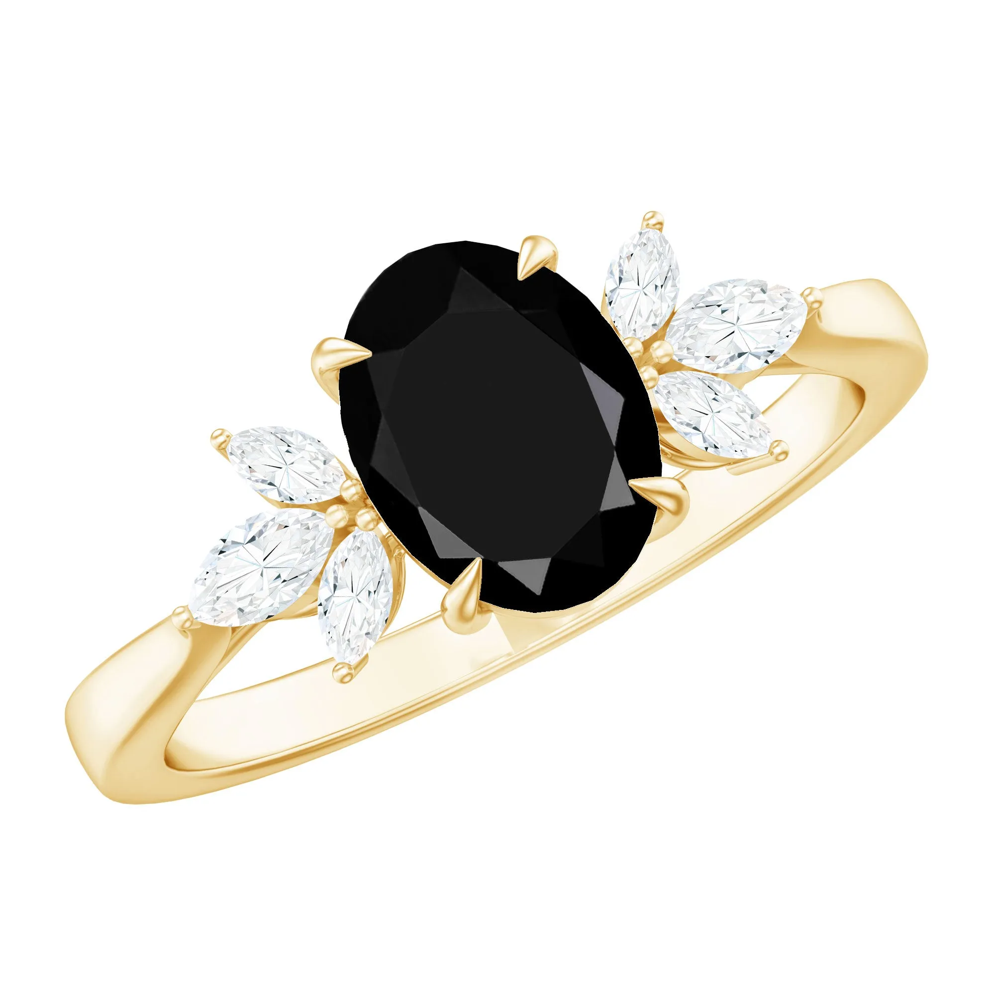 1.5 CT Claw Set Oval Black Onyx Solitaire Ring with Diamond