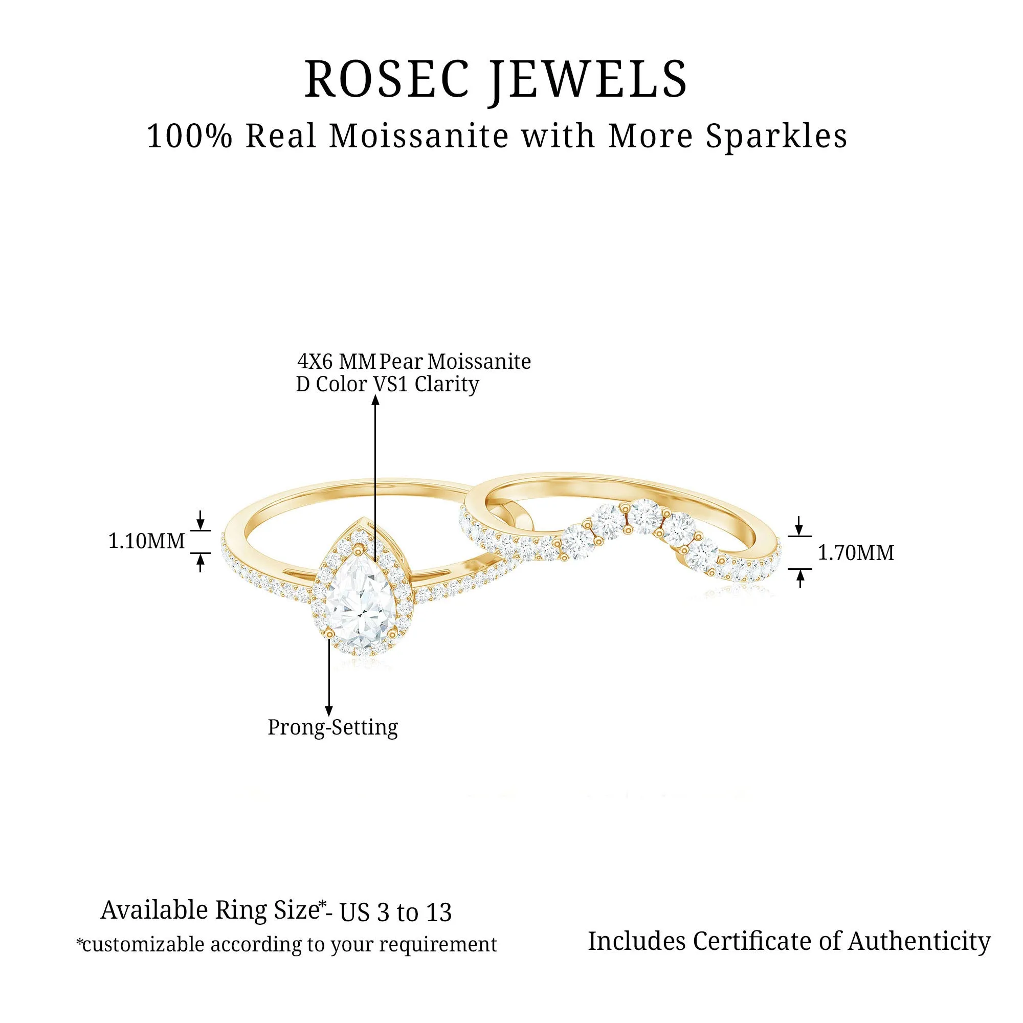 1.50 CT Certified Moissanite Designer Teardrop Ring Set