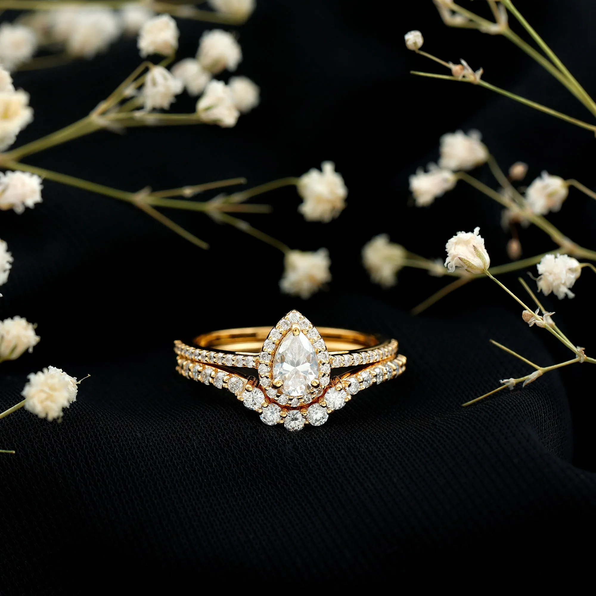 1.50 CT Certified Moissanite Designer Teardrop Ring Set