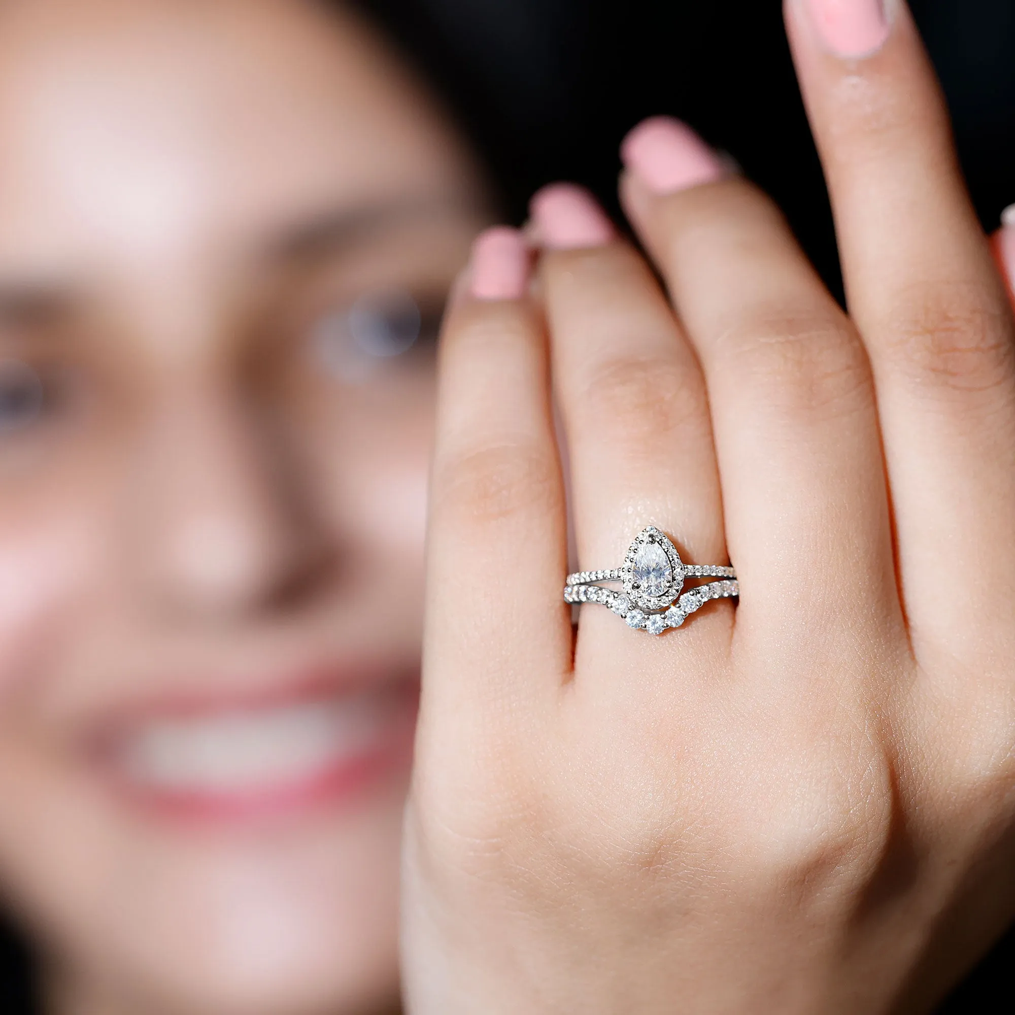 1.50 CT Certified Moissanite Designer Teardrop Ring Set