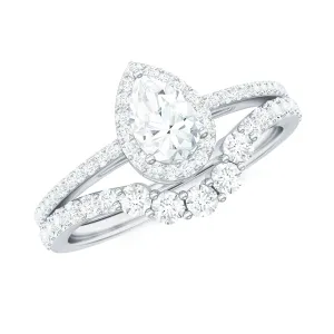 1.50 CT Certified Moissanite Designer Teardrop Ring Set
