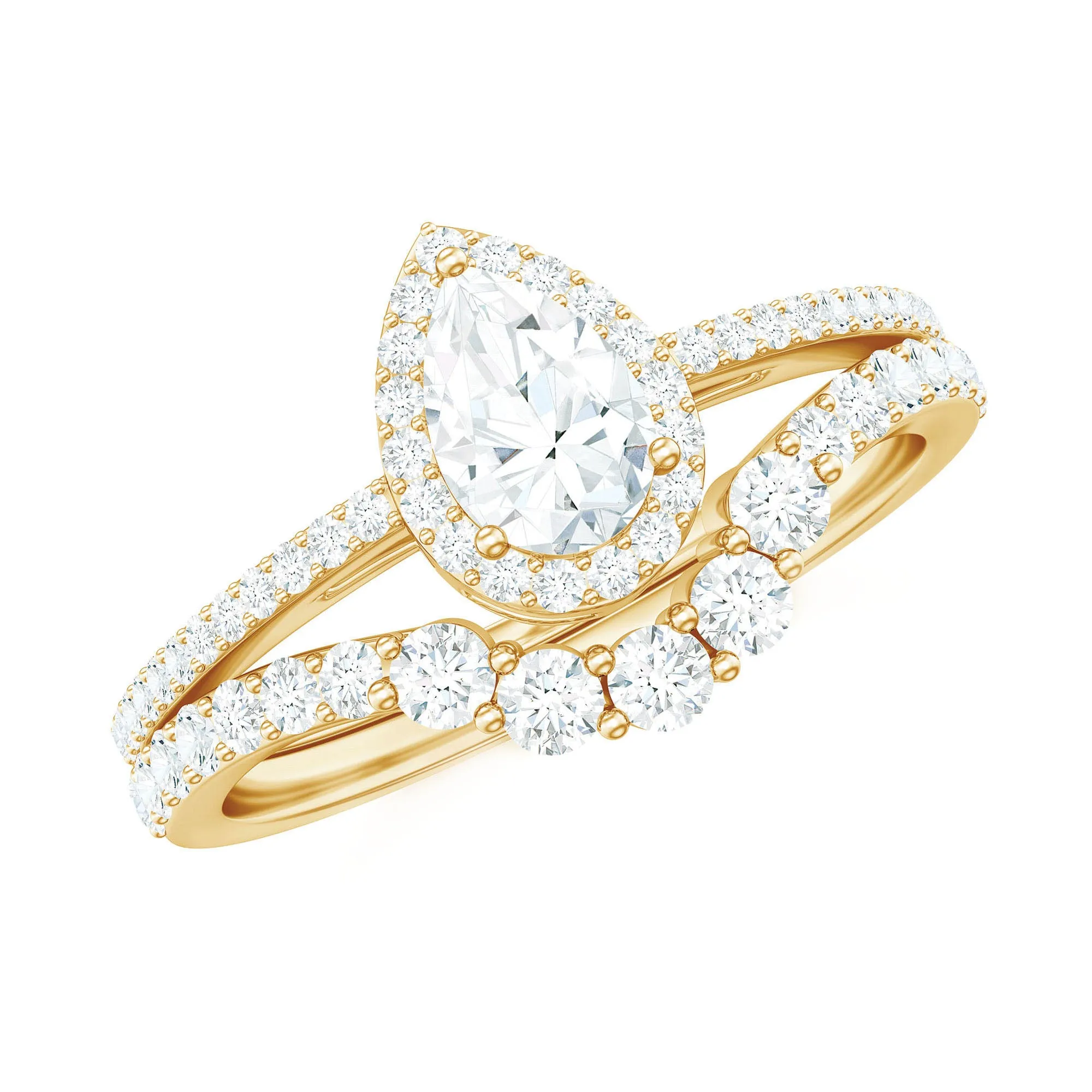 1.50 CT Certified Moissanite Designer Teardrop Ring Set
