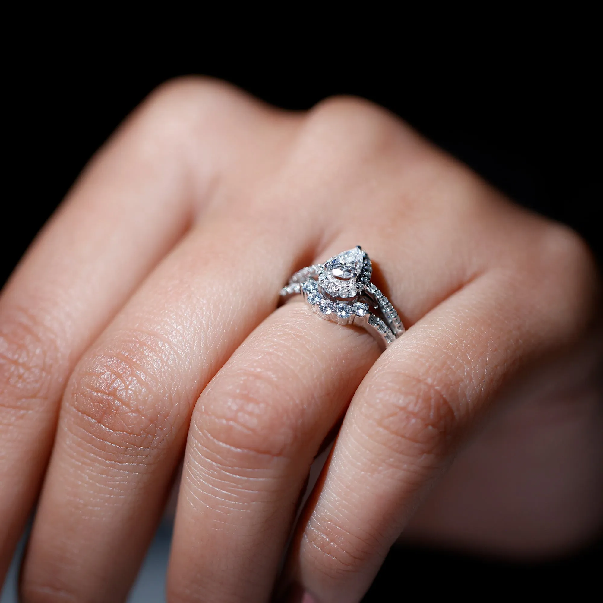 1.50 CT Certified Moissanite Designer Teardrop Ring Set
