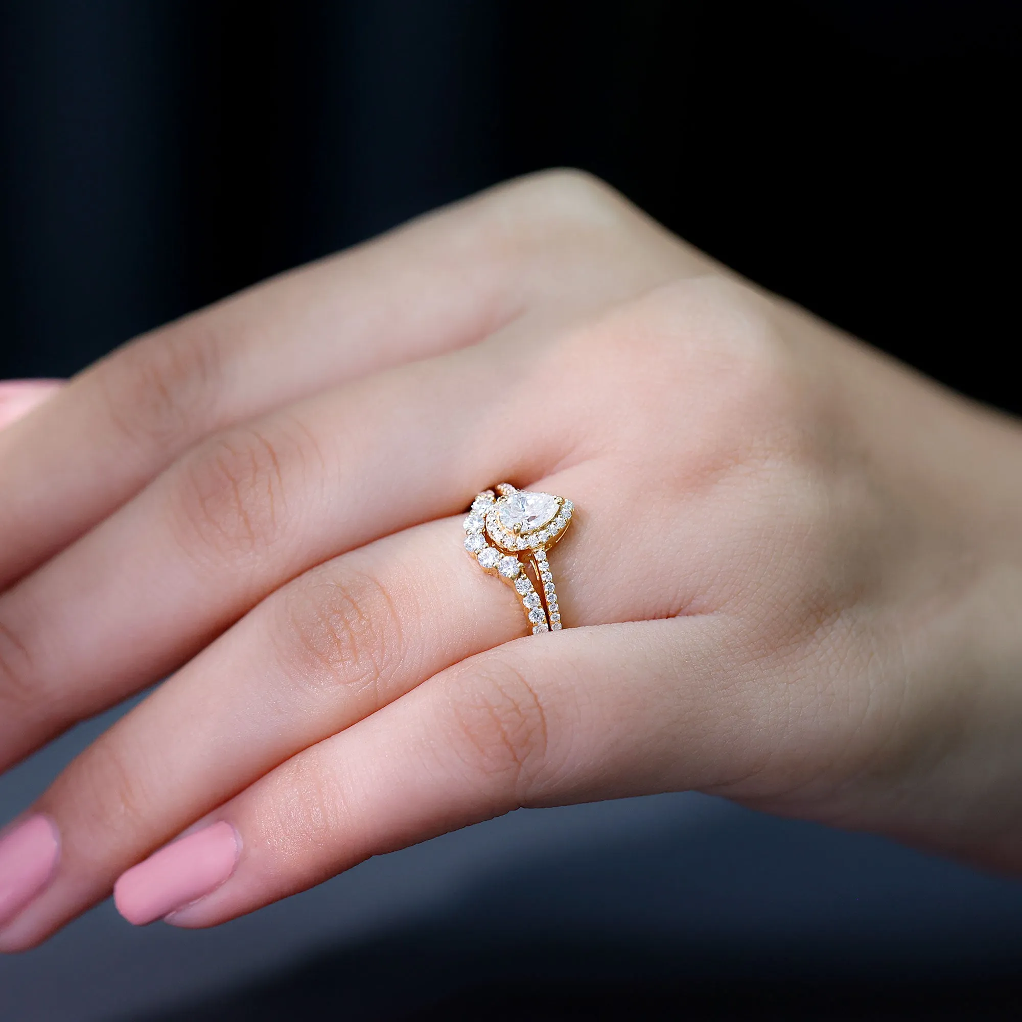 1.50 CT Certified Moissanite Designer Teardrop Ring Set