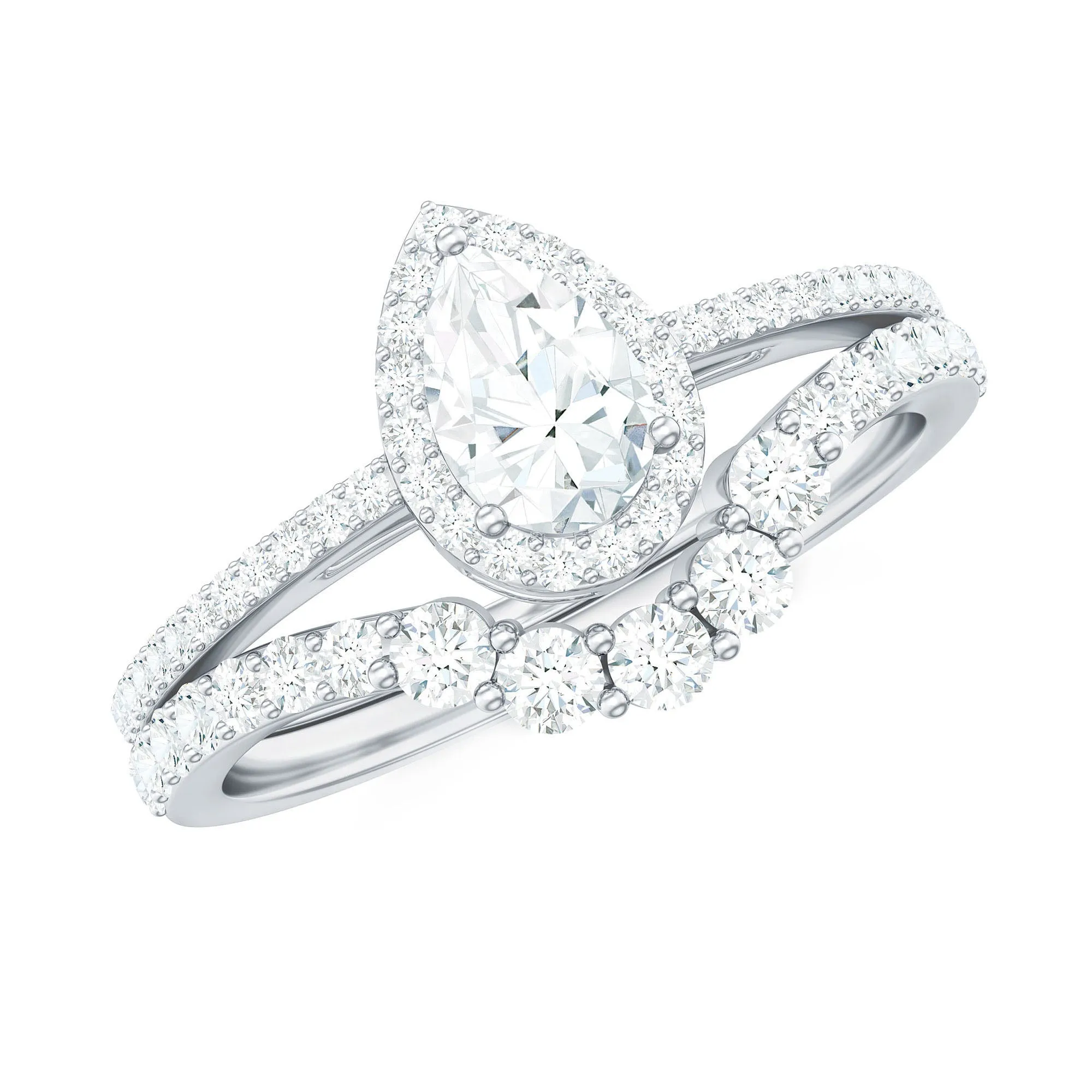 1.50 CT Certified Moissanite Designer Teardrop Ring Set