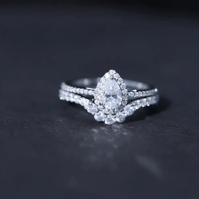 1.50 CT Certified Moissanite Designer Teardrop Ring Set