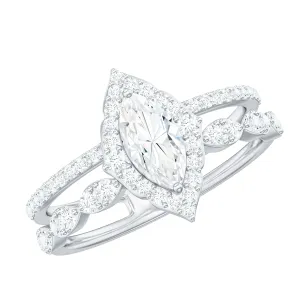 1.75 Ct Vintage Halo Moissanite Double Band Engagement Ring