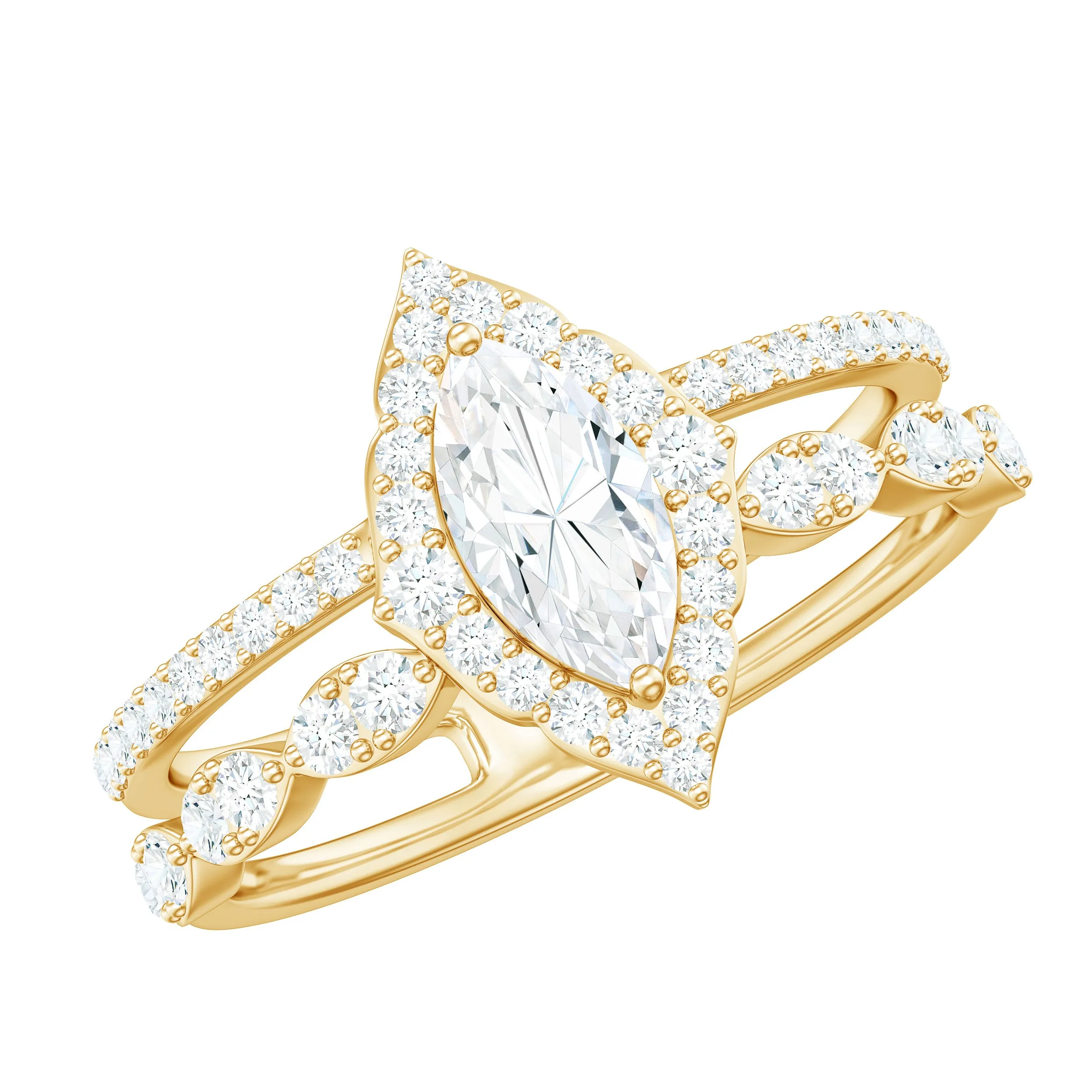 1.75 Ct Vintage Halo Moissanite Double Band Engagement Ring