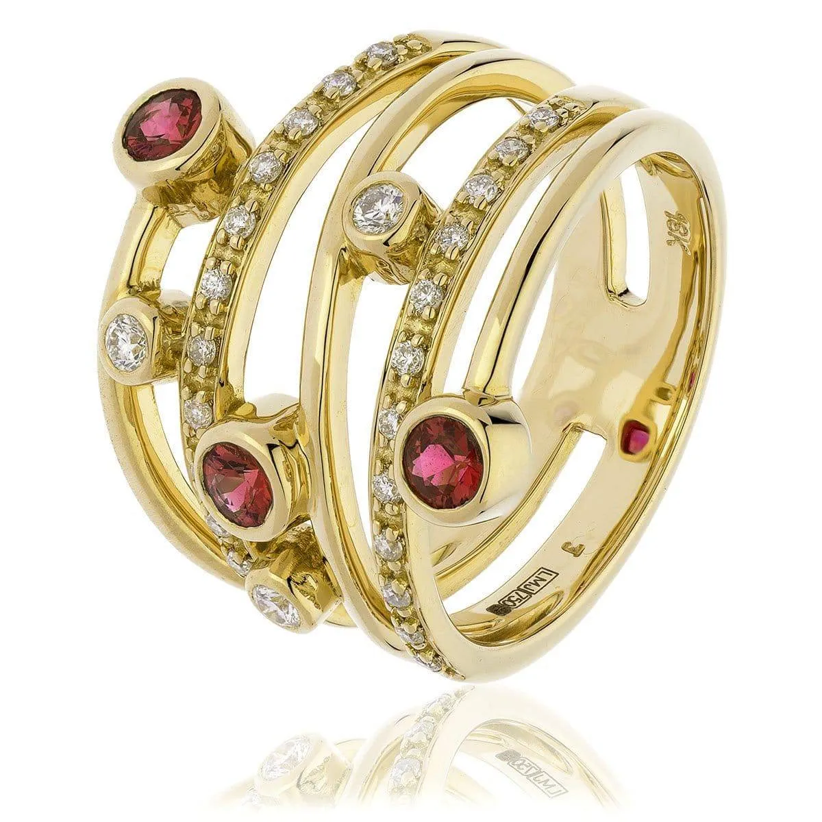 18ct Yellow Gold Ruby and Diamond Cocktail Ring