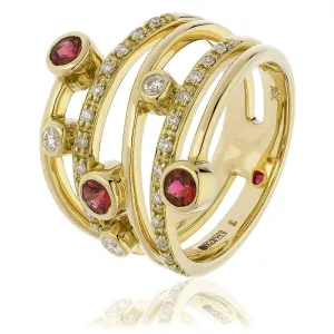 18ct Yellow Gold Ruby and Diamond Cocktail Ring