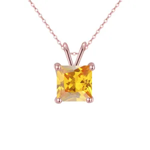 18K Rose Gold 2 Carat Created Yellow Sapphire Princess Stud Necklace Plated 18 inch