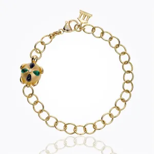 18K Turtle Oval Link Bracelet with blue sapphire, emerald and diamond