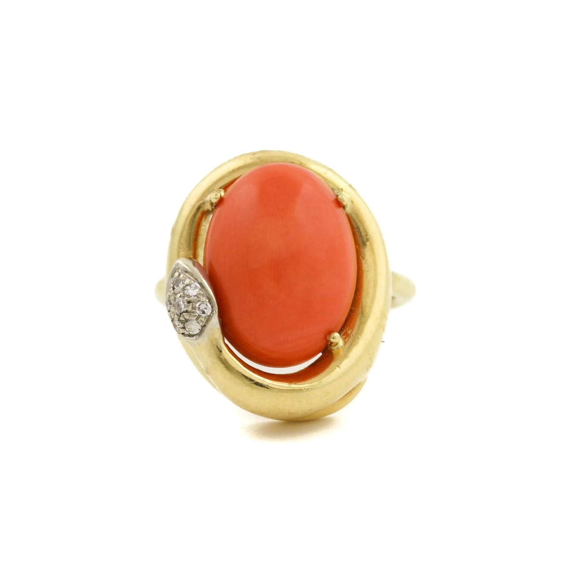 18k x Oval Coral & Diamond Snake Cocktail Ring