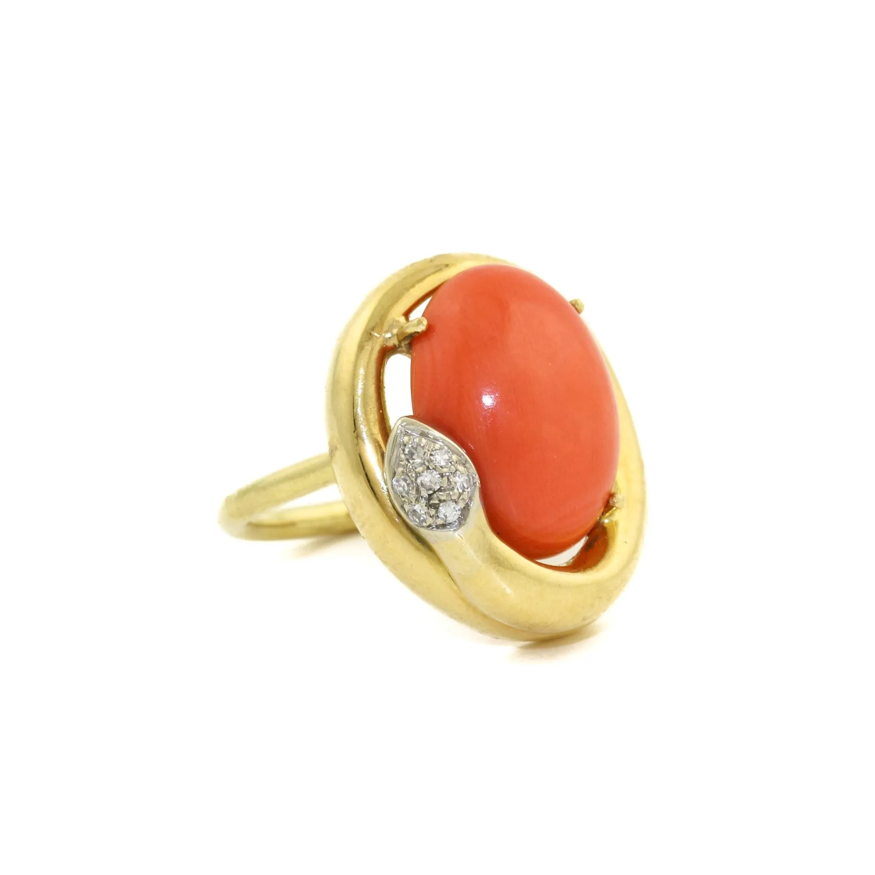 18k x Oval Coral & Diamond Snake Cocktail Ring